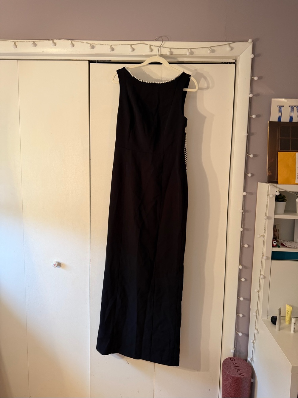 Fashion Nova Black Maxi Dress with Pearl Trim